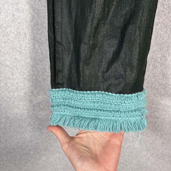NYDJ Jeans 10 Forest Green Waxed Coated Fringe Boho Festival Lift Tuck Turquoise - Picture 4 of 14